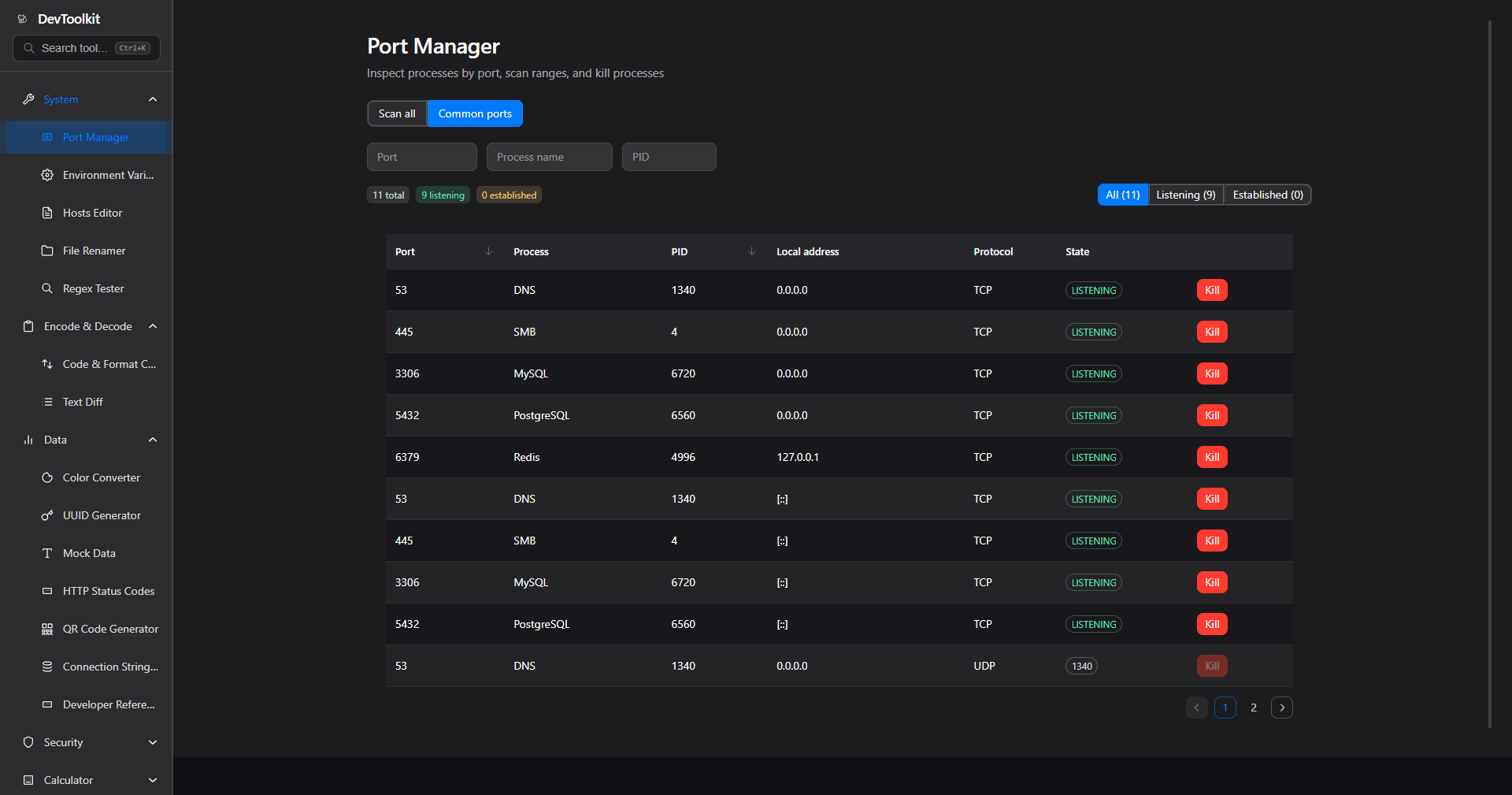 Port Manager (Dark)