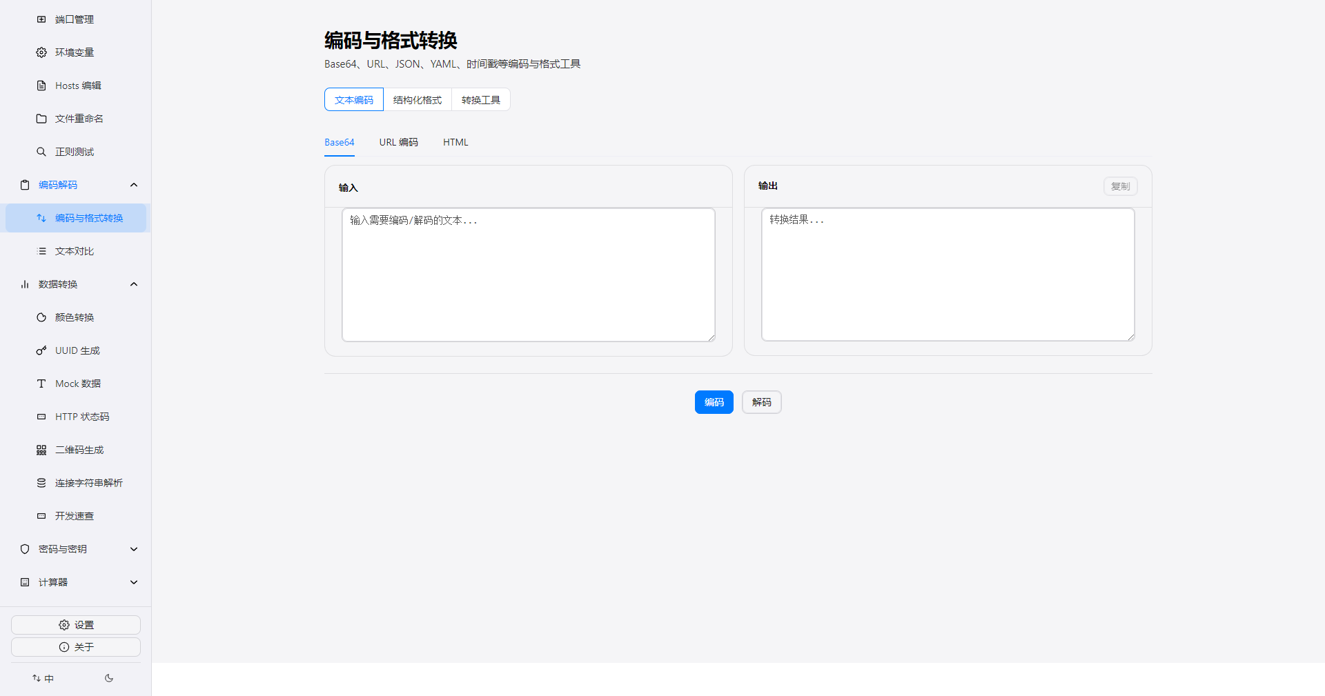 编码与格式转换界面（浅色）